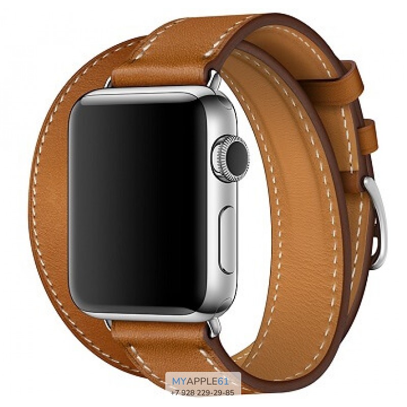 Apple Watch Hermes 38 мм, Корпус из нержавеющей стали, ремешок Double Tour из кожи Barenia цвета Fauve